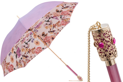Handcrafted Floral Umbrella – Light Purple Rain Protection Accessory with Jeweled Handle