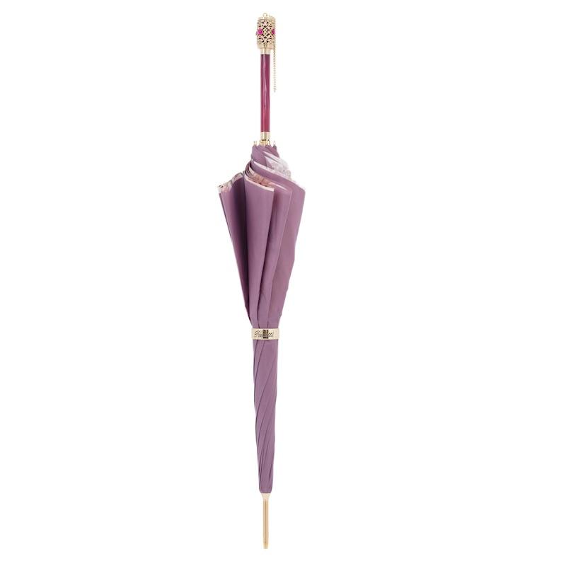 Handcrafted Floral Umbrella – Light Purple Rain Protection Accessory with Jeweled Handle