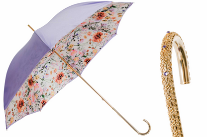 Purple Double Cloth Umbrella – Handmade Italian Luxury Rain Protection With Brass Handle