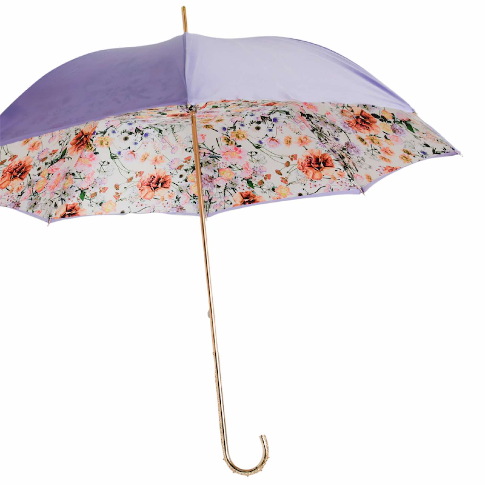 Purple Double Cloth Umbrella – Handmade Italian Luxury Rain Protection With Brass Handle