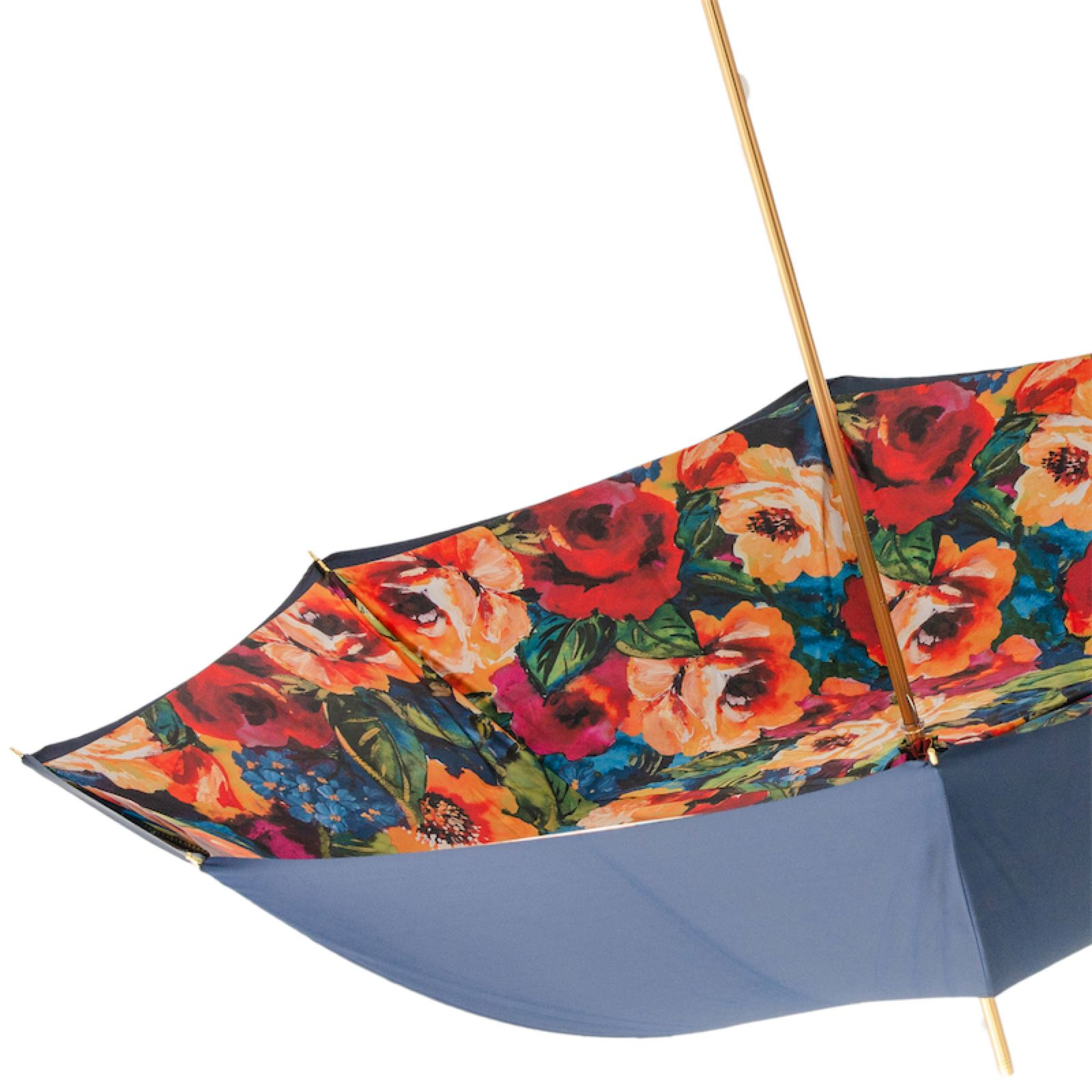 Italian Floral Umbrella – Handmade Luxury Rain Protection Accessory with Brass Handle