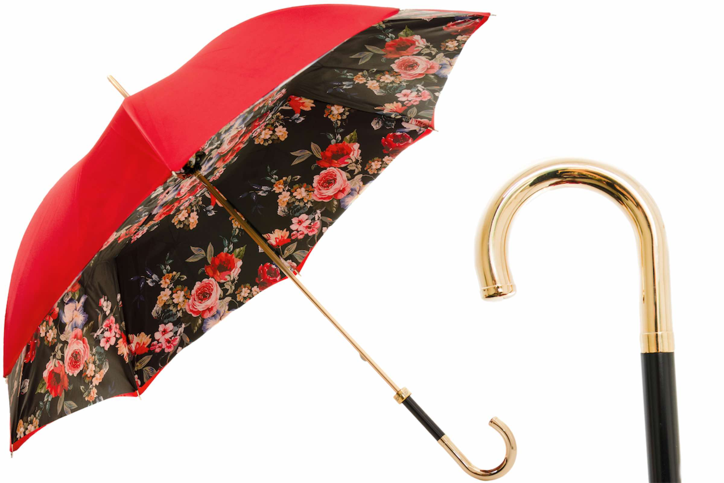 Manual Opening Umbrella – Handmade Italian Red Canopy With Brass Handle