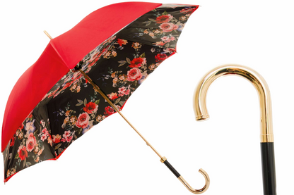 Manual Opening Umbrella – Handmade Italian Red Canopy With Brass Handle