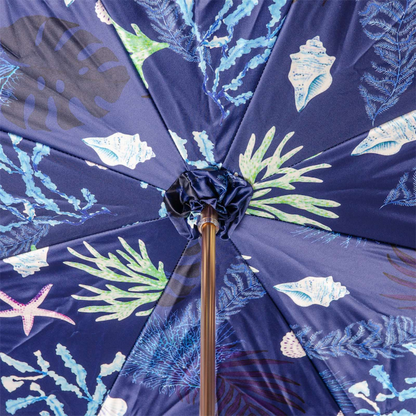Blue Starfish Umbrella – Handmade Italian Rain Umbrella with Enameled Brass Handle