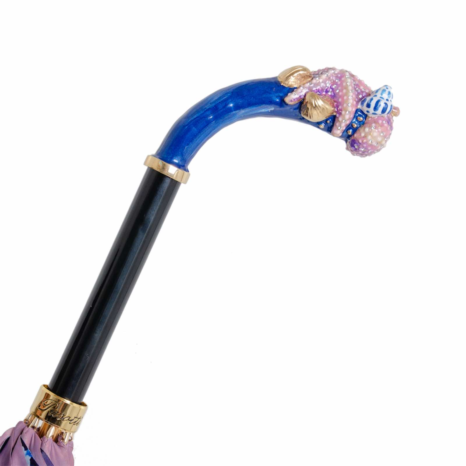 Blue Starfish Umbrella – Handmade Italian Rain Umbrella with Enameled Brass Handle