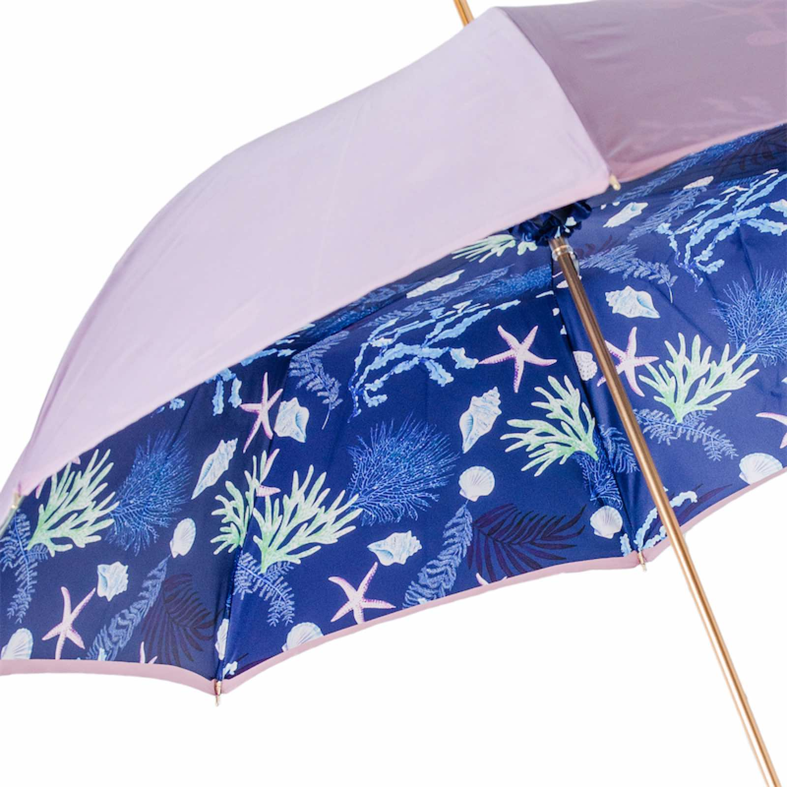 Blue Starfish Umbrella – Handmade Italian Rain Umbrella with Enameled Brass Handle