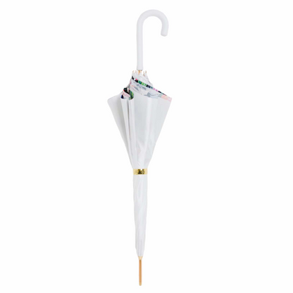 White Flower Umbrella – Handmade Italian Rain Umbrella with Leather Handle