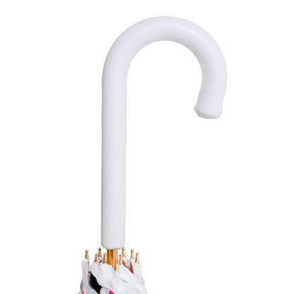 White Flower Umbrella – Handmade Italian Rain Umbrella with Leather Handle