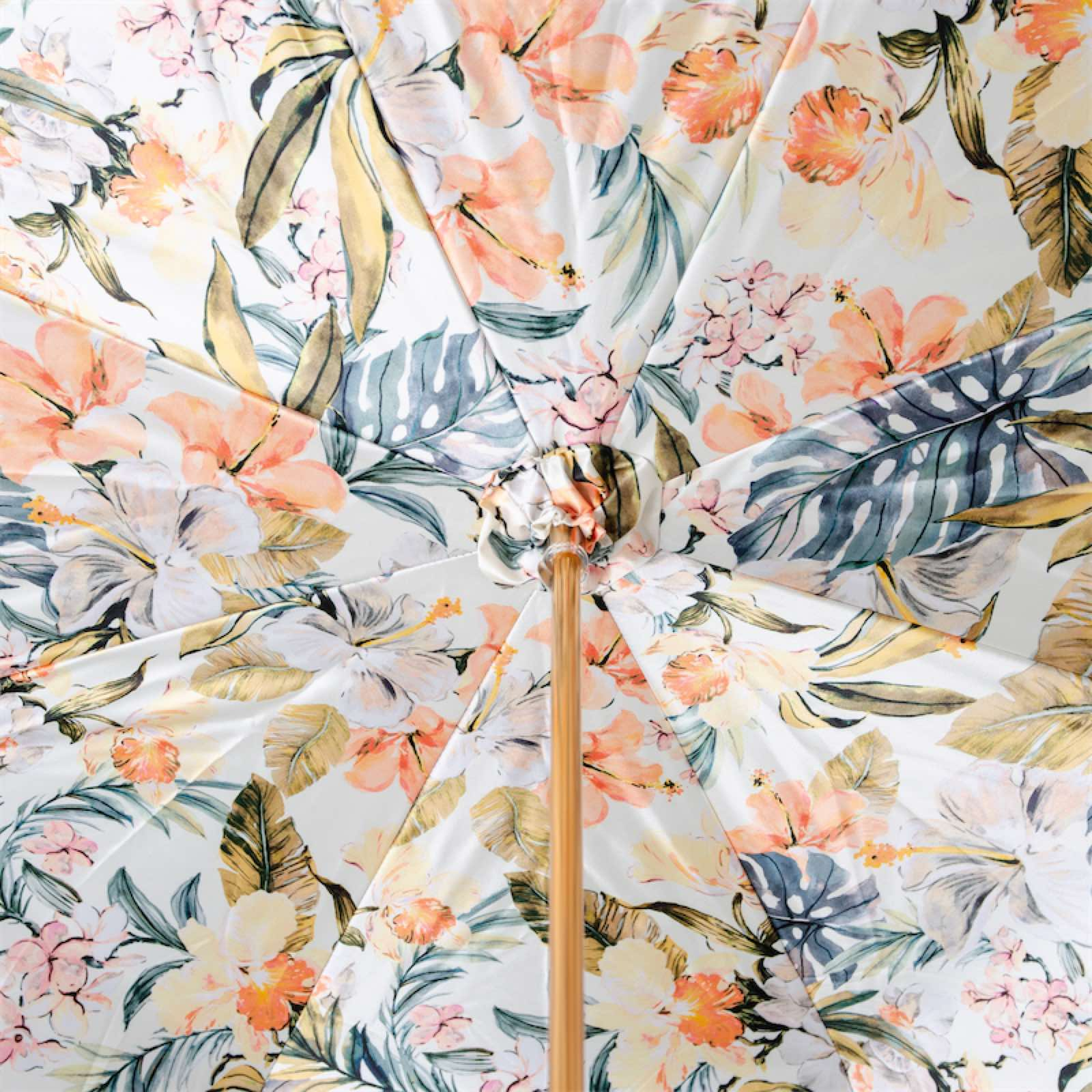 Grey Floral Umbrella – Handmade Italian Rain Umbrella with Leather Handle & Flower Print