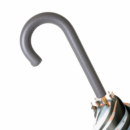 Grey Floral Umbrella – Handmade Italian Rain Umbrella with Leather Handle & Flower Print