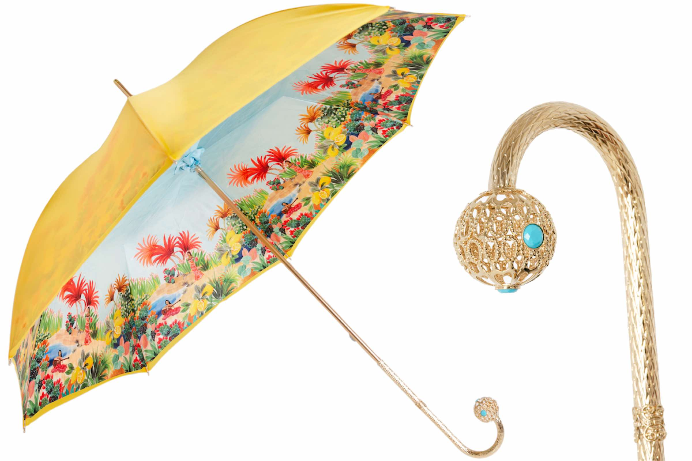 Hawaiian Umbrella – Handmade Italian Rain Umbrella with Jeweled Brass Handle