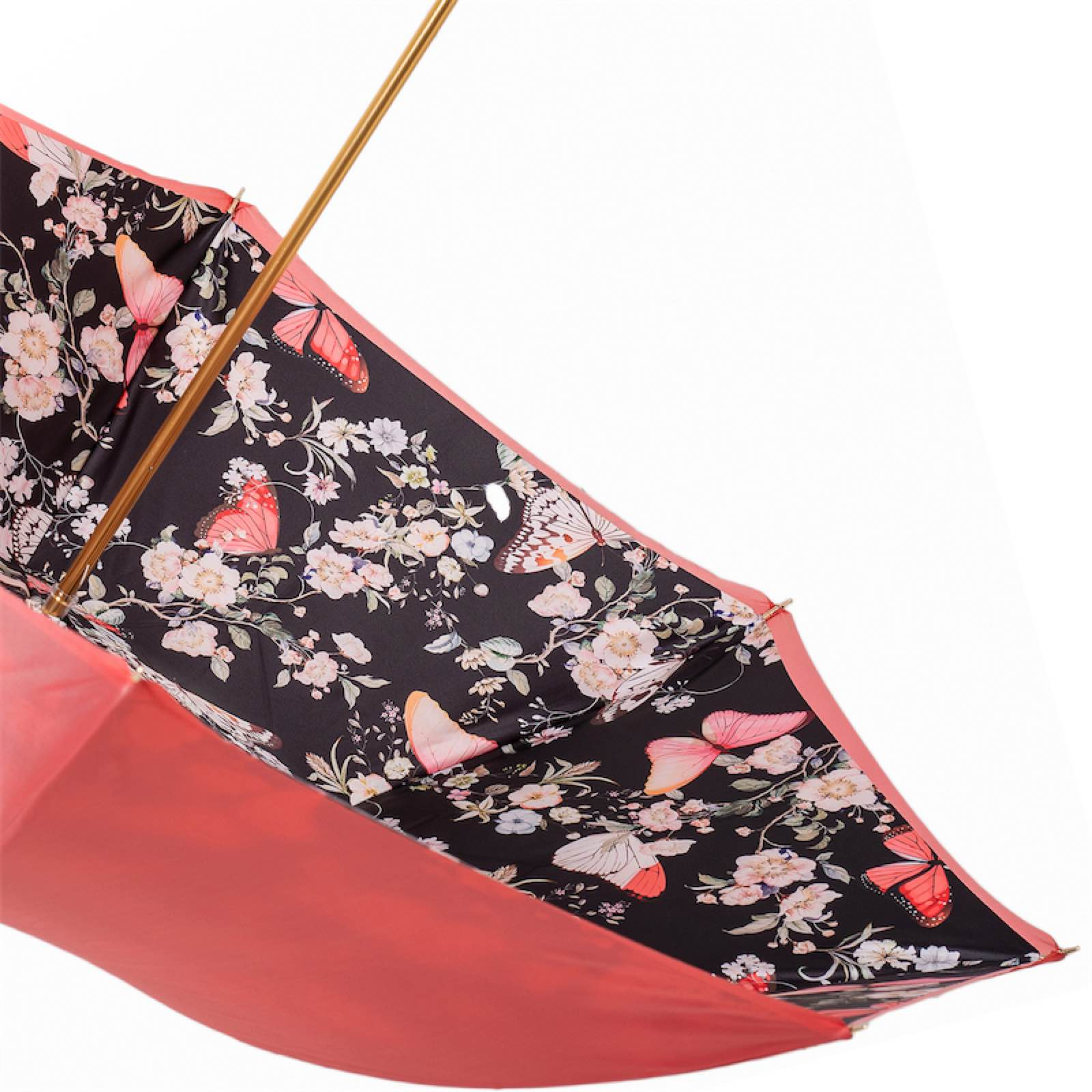 Coral Tint Umbrella – Handmade Italian Rain Umbrella with Butterfly Pattern