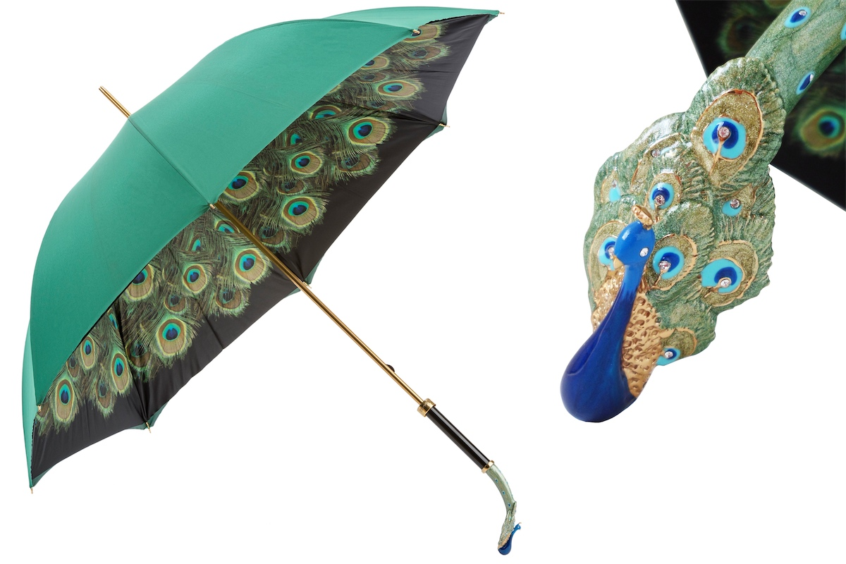 Luxury Peacock Umbrella – Double Cloth, Manual Open, Enameled Brass Handle