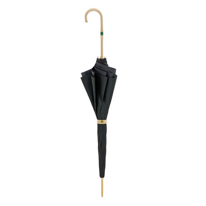 Black Double Cloth Umbrella – Italian Handcrafted Rain Gear with Peacock Pattern Lining