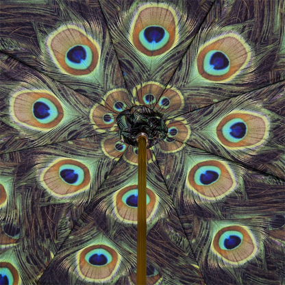 Black Double Cloth Umbrella – Italian Handcrafted Rain Gear with Peacock Pattern Lining