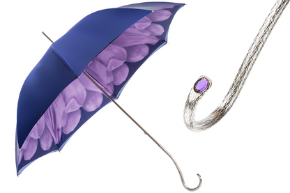 Purple Dahlia Umbrella – Manual Open Double Cloth Canopy With Jeweled Brass Handle