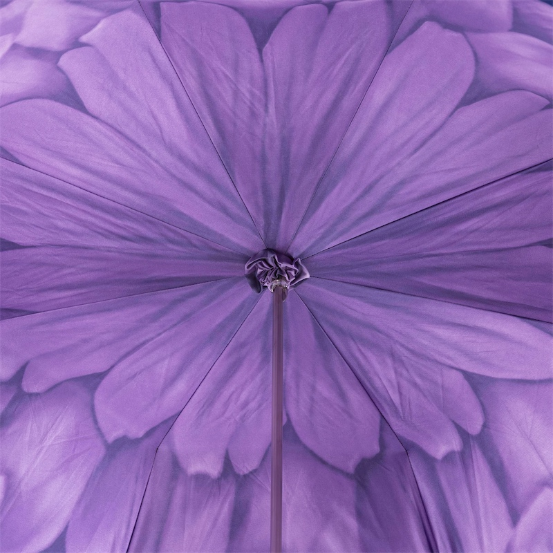 Purple Dahlia Umbrella – Manual Open Double Cloth Canopy With Jeweled Brass Handle