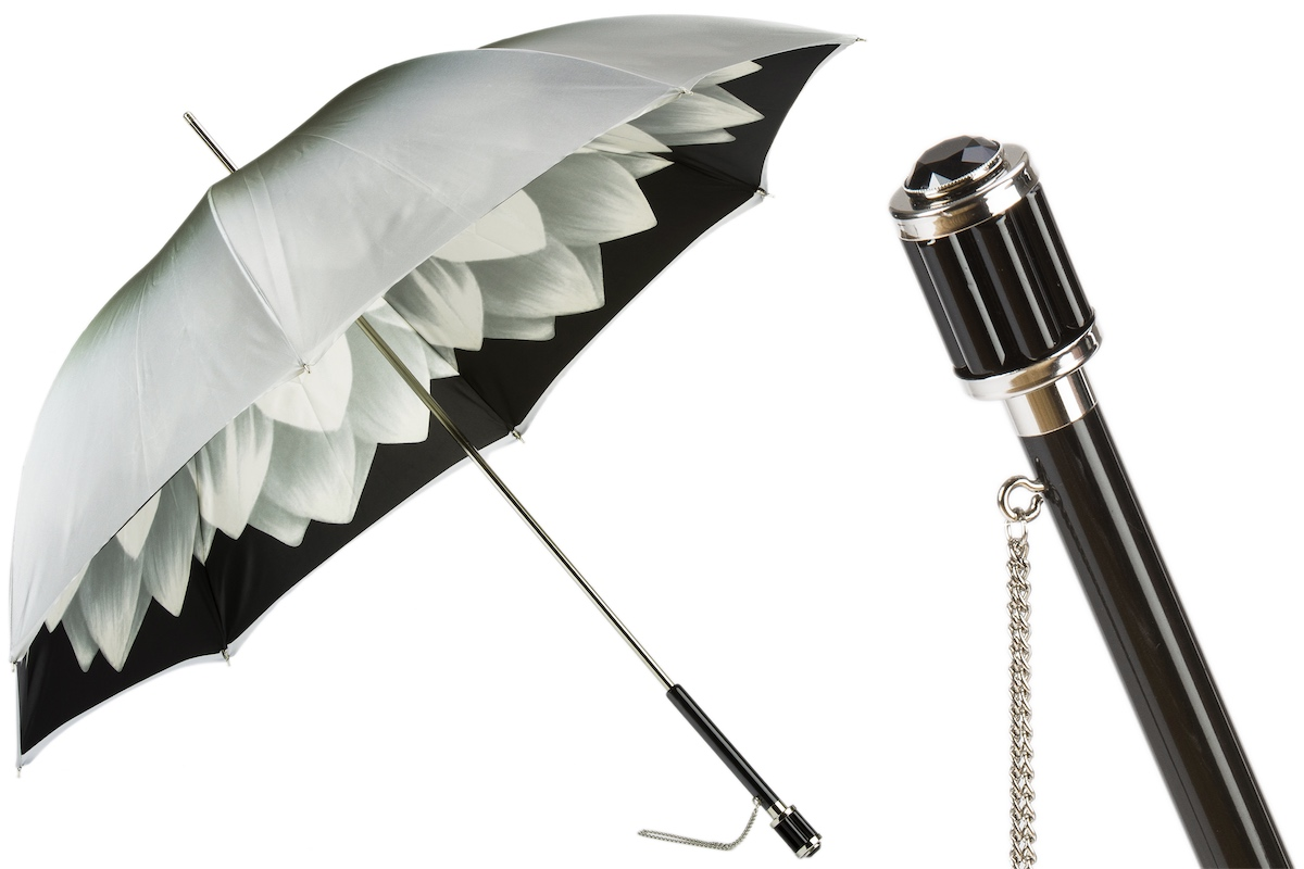Silver Dahlia Umbrella – Handmade Italian Double Cloth Canopy | Stylish Rain Accessories