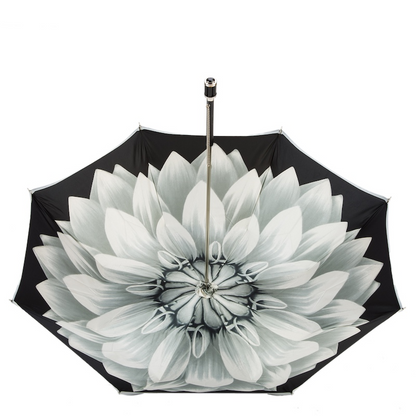 Silver Dahlia Umbrella – Handmade Italian Double Cloth Canopy | Stylish Rain Accessories