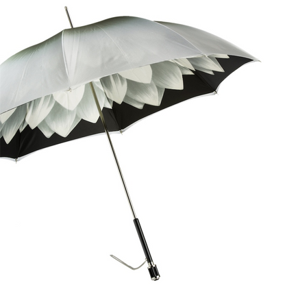 Silver Dahlia Umbrella – Handmade Italian Double Cloth Canopy | Stylish Rain Accessories