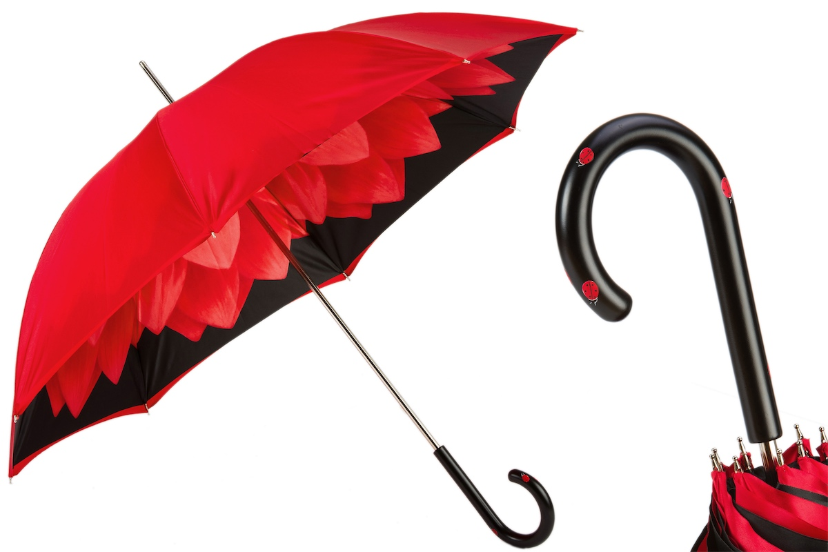 Designer Ladybug Umbrella – Handmade Italian Double Cloth Canopy, Wooden Handle