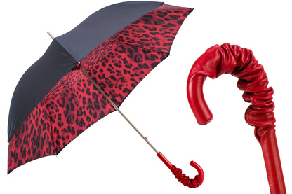 Red Leopard Umbrella – Manual Open Double Cloth Canopy With Leather Handle