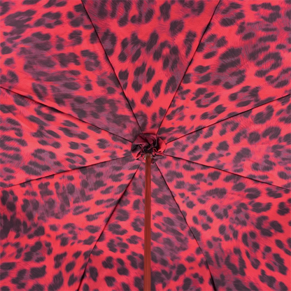 Red Leopard Umbrella – Manual Open Double Cloth Canopy With Leather Handle