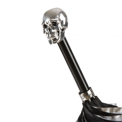 Luxury Animalier Umbrella – Black and White Double Cloth Canopy with Silver Skull Handle