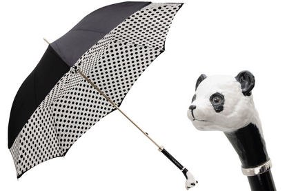 Panda Umbrella – Polka Dot Rain Umbrella with Enameled Brass Handle, Handmade Italian