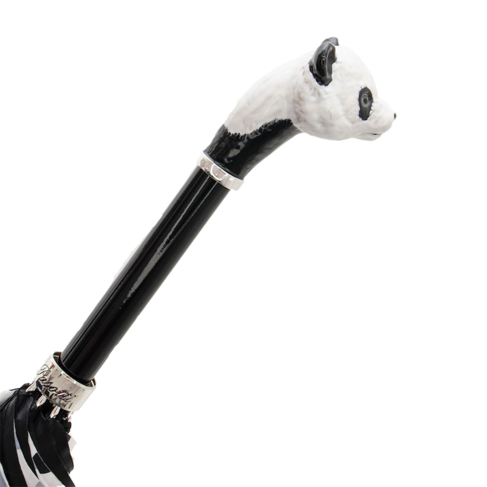 Panda Umbrella – Polka Dot Rain Umbrella with Enameled Brass Handle, Handmade Italian