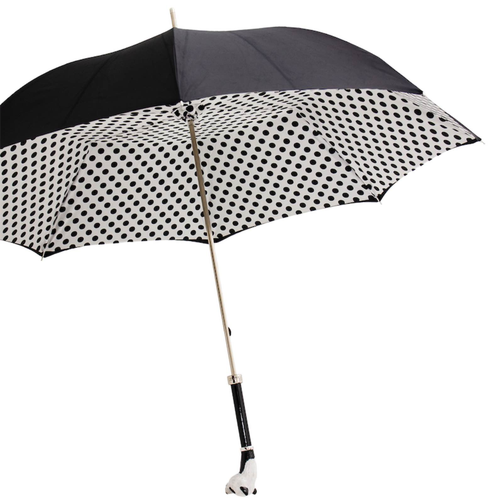 Panda Umbrella – Polka Dot Rain Umbrella with Enameled Brass Handle, Handmade Italian