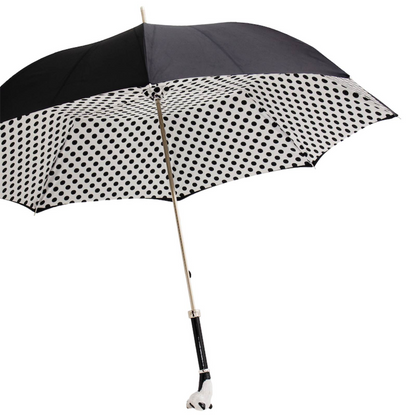 Panda Umbrella – Polka Dot Rain Umbrella with Enameled Brass Handle, Handmade Italian