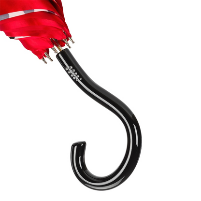 Red Polka Dots Umbrella – Handmade Italian Double Cloth Rain Protection With Swarovski Handle
