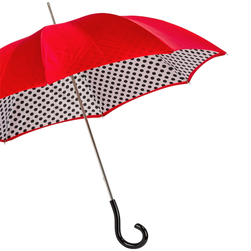 Red Polka Dots Umbrella – Handmade Italian Double Cloth Rain Protection With Swarovski Handle