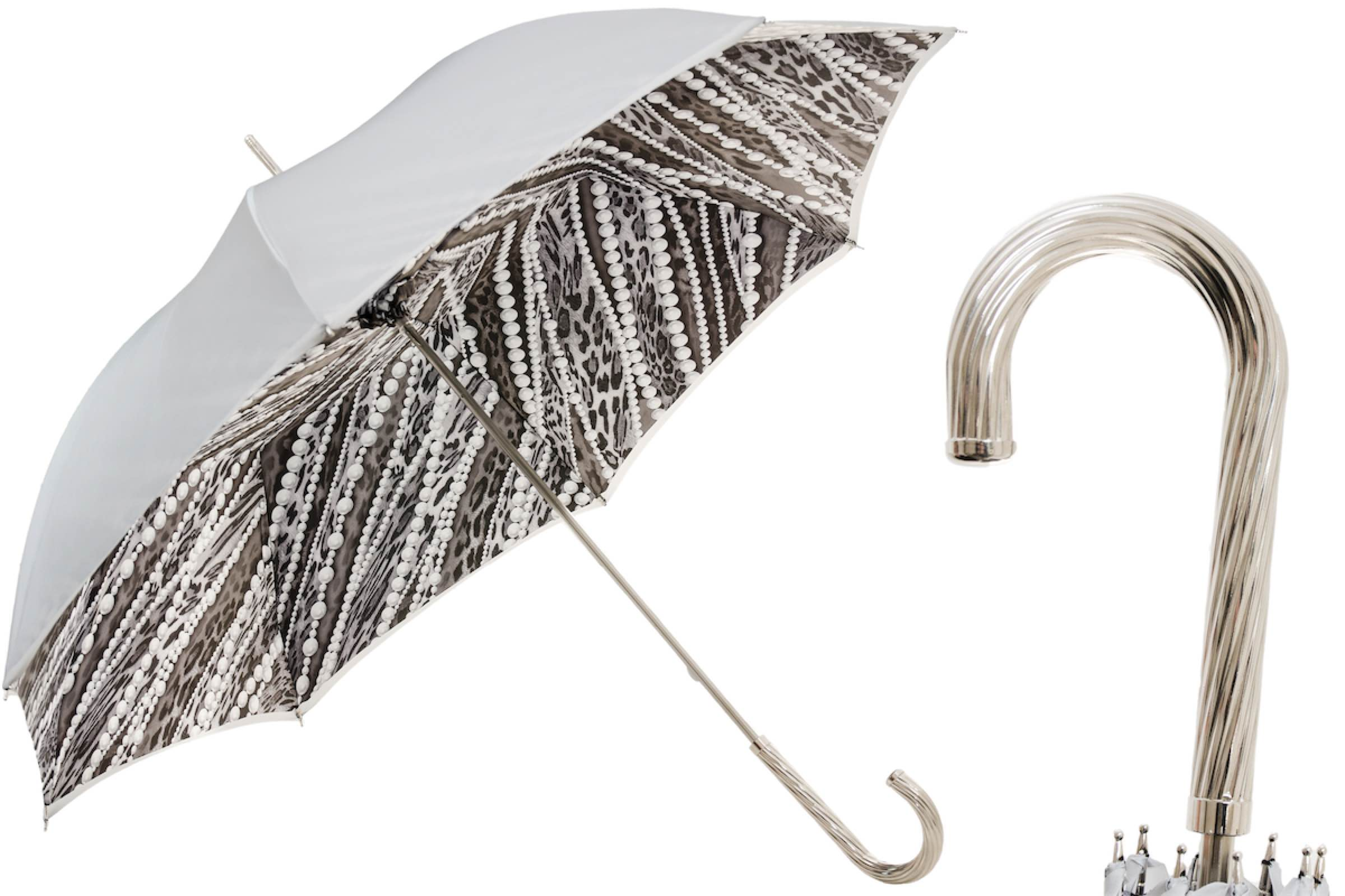 Leopard Print Umbrella – Manual Open Rain Umbrella with Grey Pearl Accents