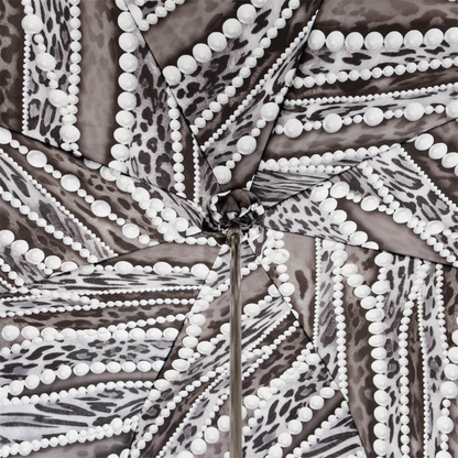 Leopard Print Umbrella – Manual Open Rain Umbrella with Grey Pearl Accents