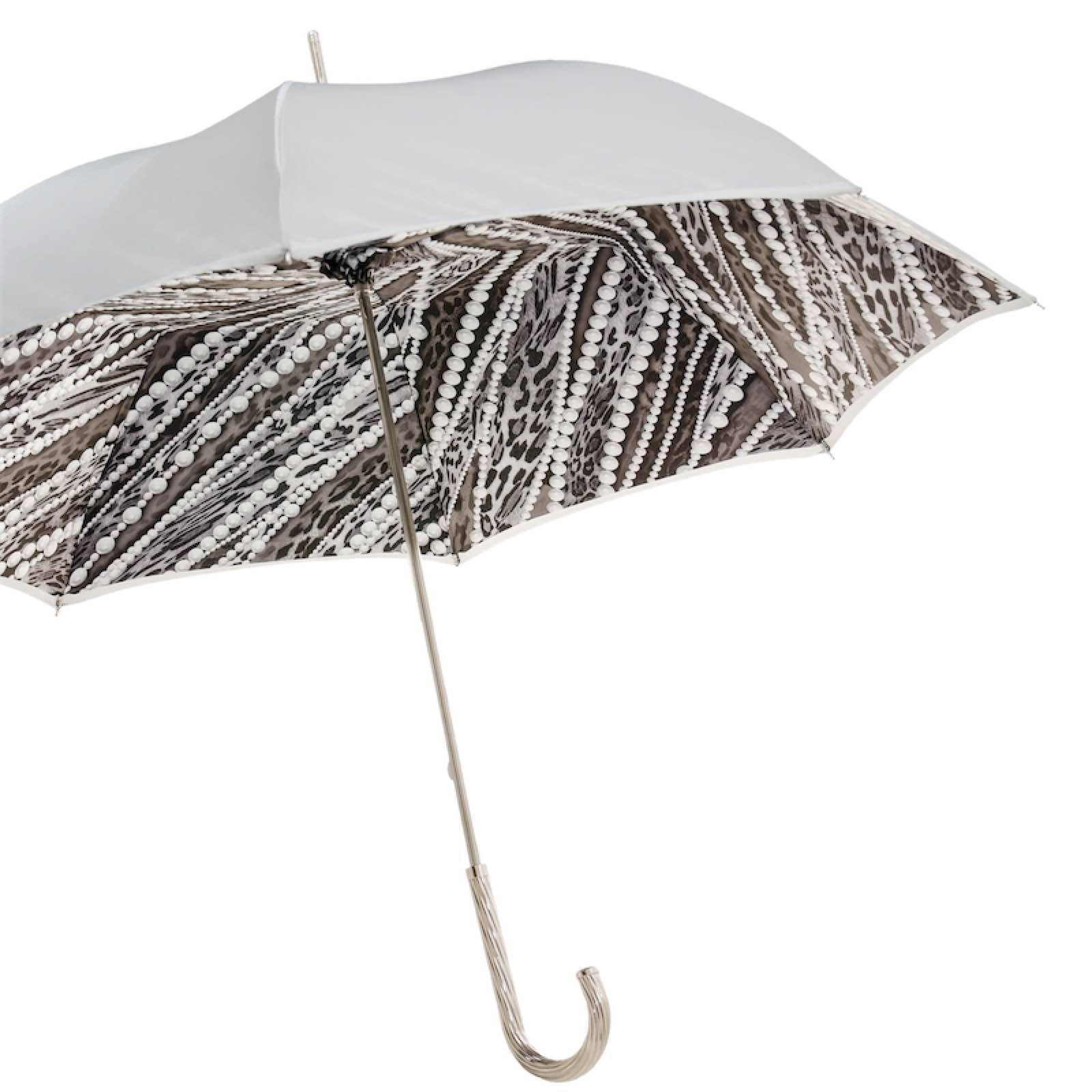 Leopard Print Umbrella – Manual Open Rain Umbrella with Grey Pearl Accents