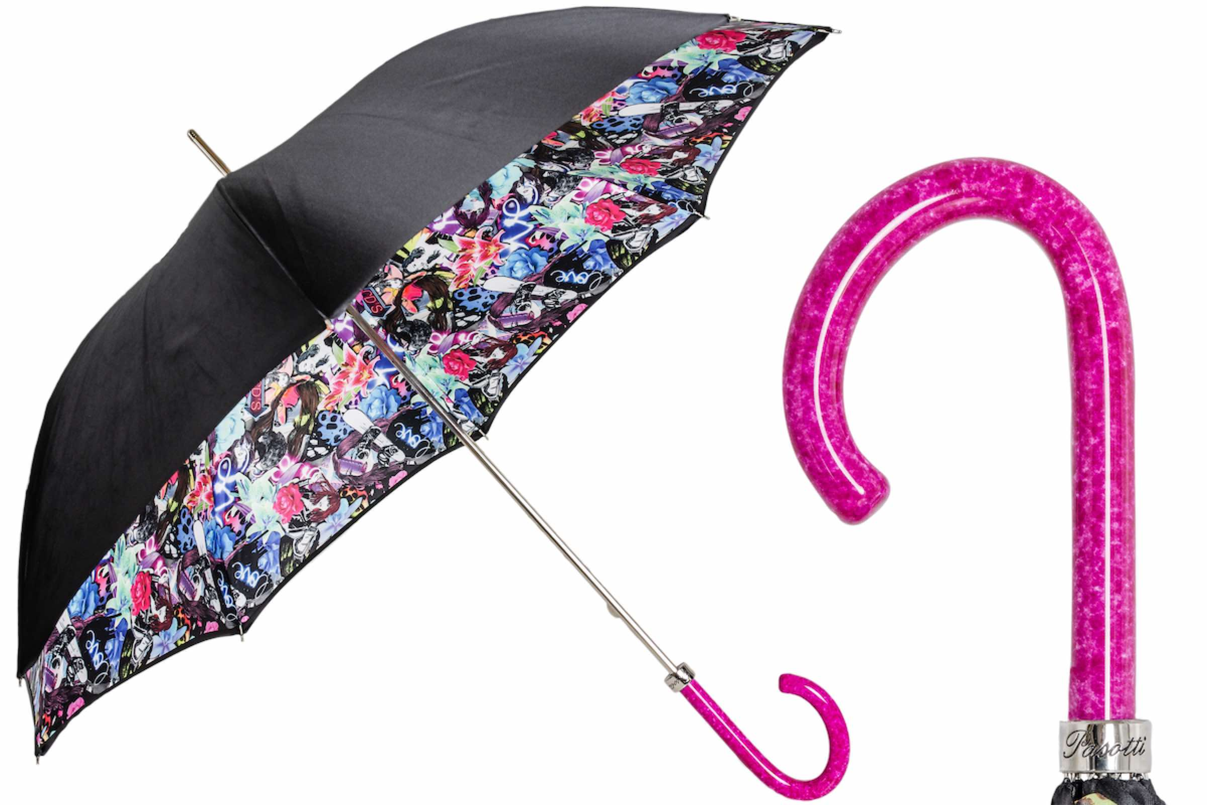 Pink Handle Umbrella – Handmade Italian Rain Umbrella With Acetate Grip