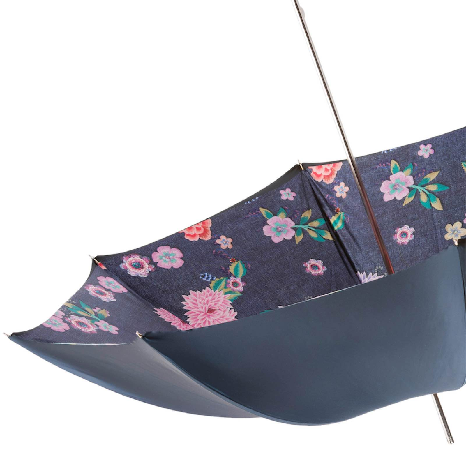 Floral Print Umbrella – Handmade Italian Rain Umbrella with Leather Handle & Gift Box