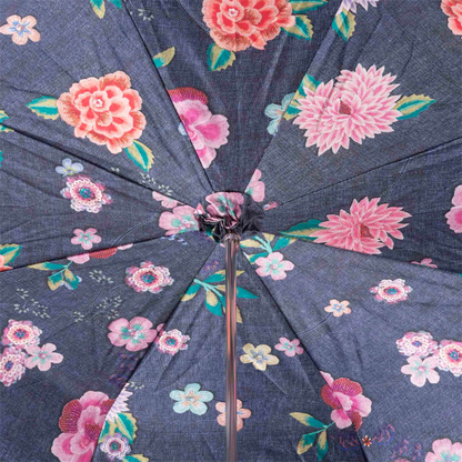 Floral Print Umbrella – Handmade Italian Rain Umbrella with Leather Handle & Gift Box