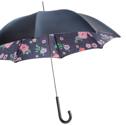 Floral Print Umbrella – Handmade Italian Rain Umbrella with Leather Handle & Gift Box