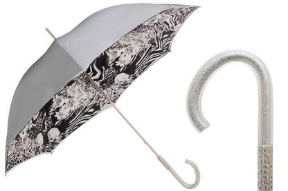 Luxury Italian Umbrella – Handcrafted Animal Print Canopy with Silver Rose Accents