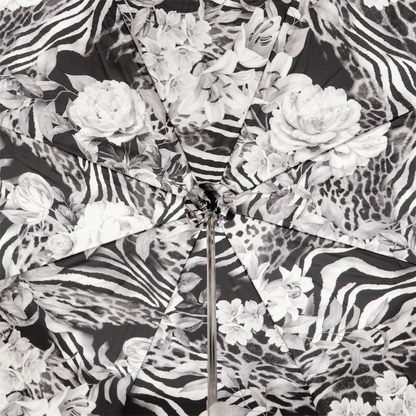 Luxury Italian Umbrella – Handcrafted Animal Print Canopy with Silver Rose Accents
