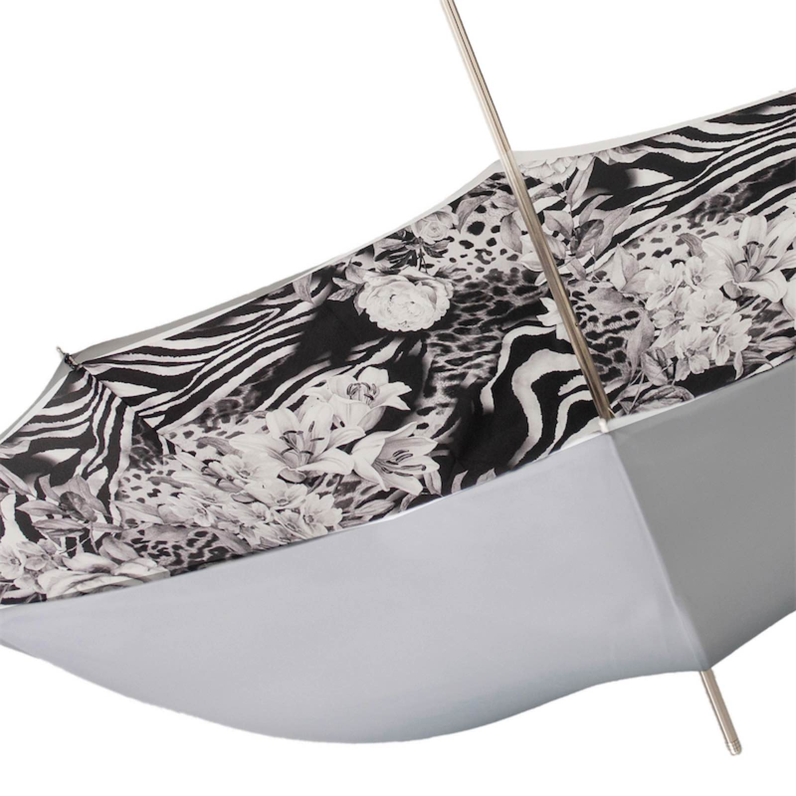 Luxury Italian Umbrella – Handcrafted Animal Print Canopy with Silver Rose Accents