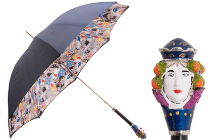 Luxury Manual Umbrella – Sicilian Head Design With Enameled Brass Handle