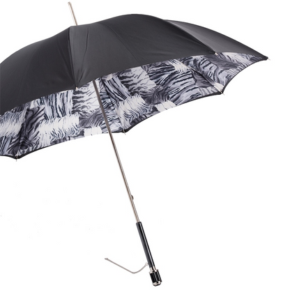 Animalier Umbrella – Black White Double Cloth Manual Open With Acetate Handle