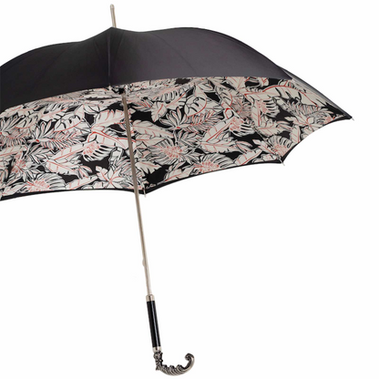 White Leaves Umbrella – Elegant Brass Handle Manual Rain Umbrella for Women