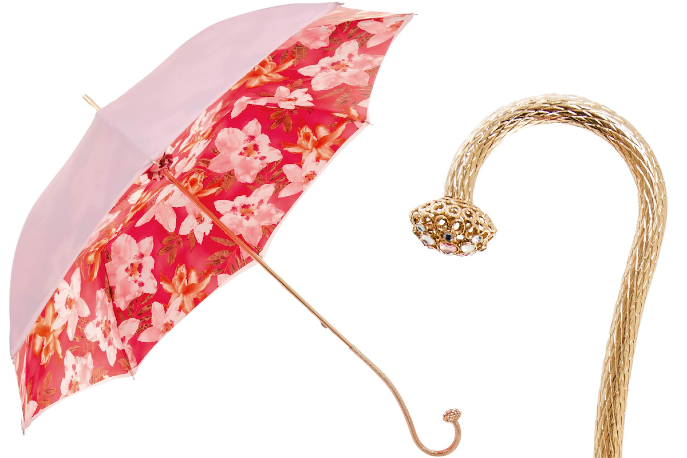 Italian Handmade Umbrella – Blush Canopy, Polished Brass Handle, Manual Opening
