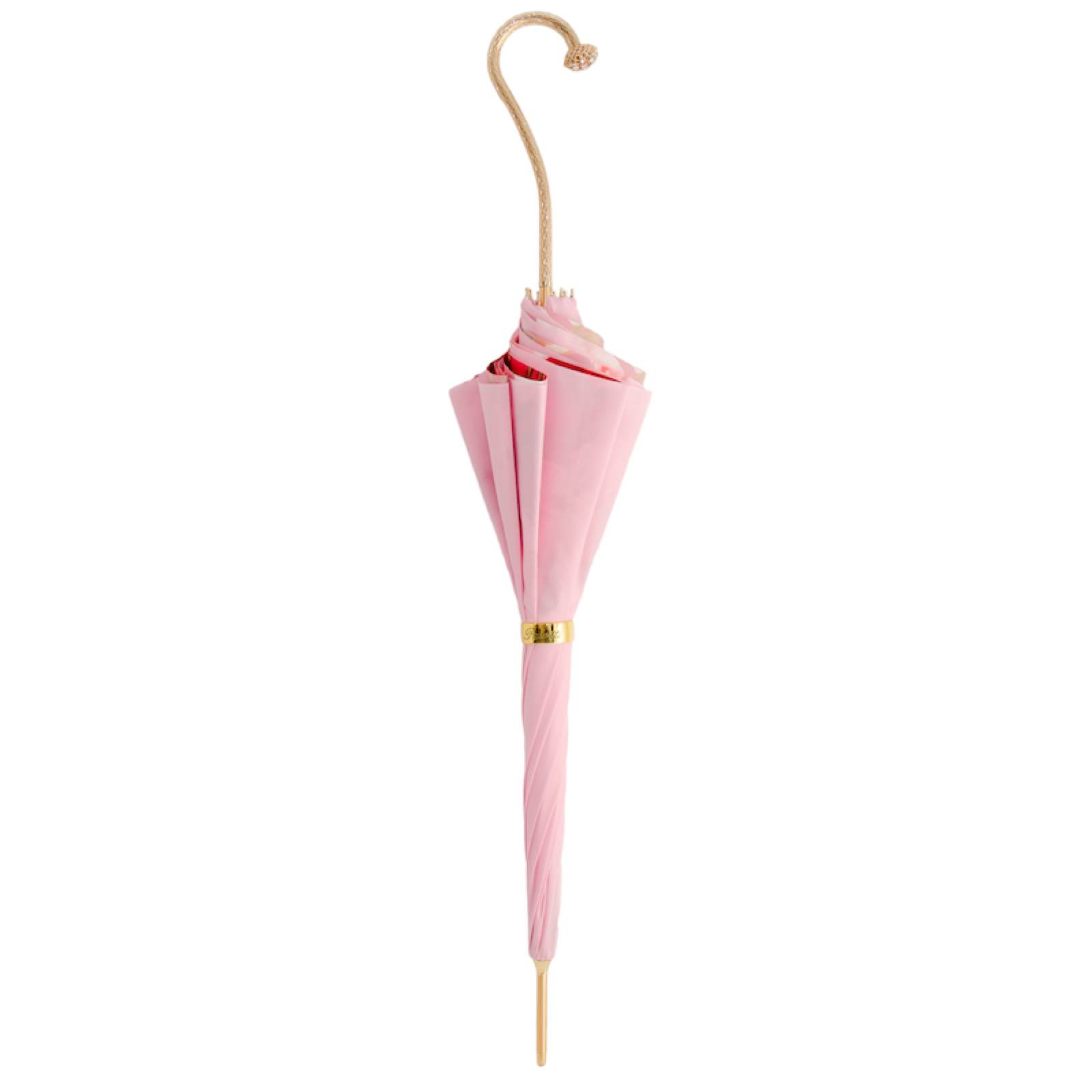 Italian Handmade Umbrella – Blush Canopy, Polished Brass Handle, Manual Opening