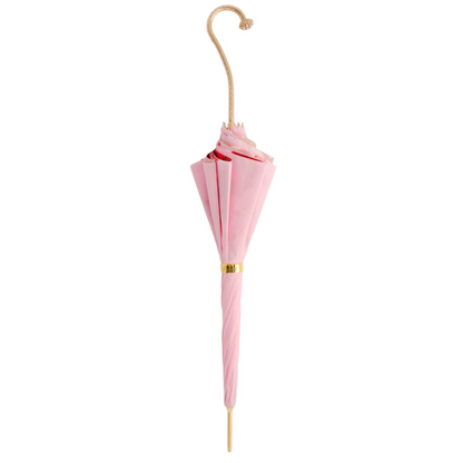Italian Handmade Umbrella – Blush Canopy, Polished Brass Handle, Manual Opening